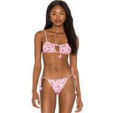 Boho Floral Tie String Slide Bralette Brazilian Two Piece Bikini Swimsuit