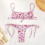 Boho Floral Tie String Slide Bralette Brazilian Two Piece Bikini Swimsuit