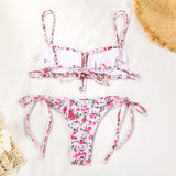 Boho Floral Tie String Slide Bralette Brazilian Two Piece Bikini Swimsuit
