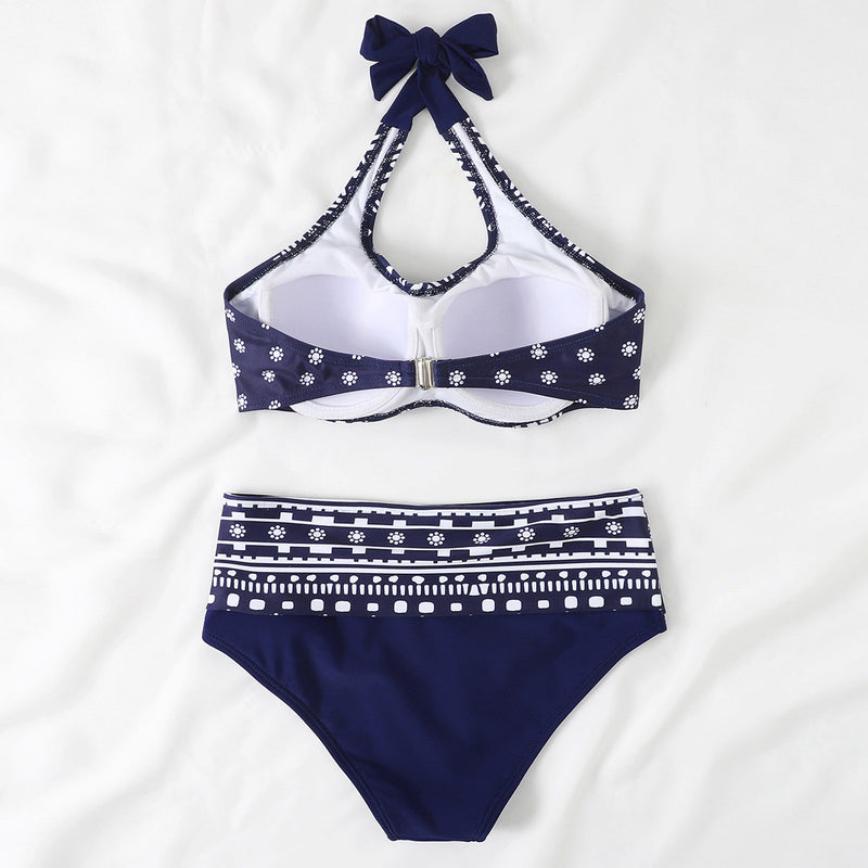 Boho Printed Twist Underwire Halter Brazilian Two Piece Bikini Swimsuit