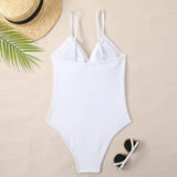 Boho Style Floral Print Button Trim Deep V Brazilian One Piece Swimsuit