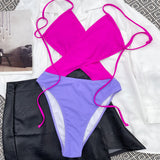 Breathtaking Color Block Crisscross Low Back Brazilian One Piece Swimsuit
