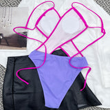 Breathtaking Color Block Crisscross Low Back Brazilian One Piece Swimsuit