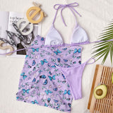 Butterfly String Slide Triangle Brazilian Three Piece Bikini Swimsuit