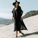 Casual Striped Deep V Shirred Midi Brazilian Beach Cover Up