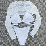 Chic Diamond Pattern String Halter Triangle Brazilian Three Piece Bikini Swimsuit