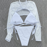Chic Diamond Pattern String Halter Triangle Brazilian Three Piece Bikini Swimsuit