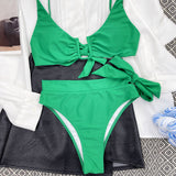 Chic High Cut Bow Tie Notched Front Brazilian Two Piece Bikini Swimsuit