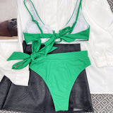 Chic High Cut Bow Tie Notched Front Brazilian Two Piece Bikini Swimsuit