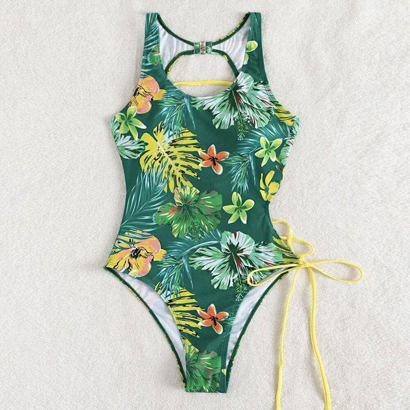 Chic High Cut Lace Up Scoop Neck Cutout Brazilian One Piece Swimsuit