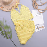 Chic High Waist Crochet Knit Halter Triangle Brazilian Two Piece Bikini Swimsuit