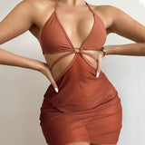 Chic Sarong High Cut Halter Triangle Brazilian Three Piece Bikini Swimsuit