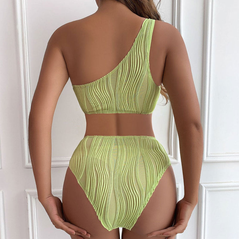 Chic Textured Cut Out One Shoulder Brazilian One Piece Swimsuit