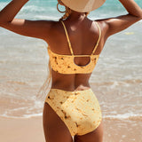 Chic Tie Dye Print Lace Up Bralette Brazilian Two Piece Bikini Swimsuit