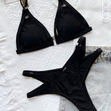 Classic Metal O Ring Cutout Triangle Brazilian Two Piece Bikini Swimsuit
