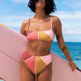 Color Block High Waist Bralette Brazilian Two Piece Bikini Swimsuit