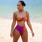 Colorful High Waist One Shoulder Brazilian Two Piece Bikini Swimsuit
