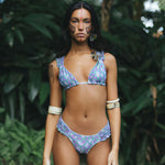Colorful Spotted Ruched Ruffle Slide Triangle Brazilian Two Piece Bikini Swimsuit