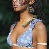 Colorful Spotted Ruched Ruffle Slide Triangle Brazilian Two Piece Bikini Swimsuit