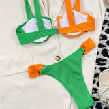 Contrast High Cut Ring Rib Underwire Brazilian Two Piece Bikini Swimsuit