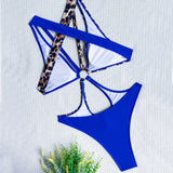 Contrast Leopard Print High Cut Cutout O Ring Brazilian One Piece Swimsuit