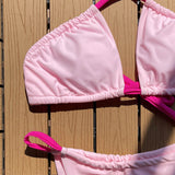 Contrast Strap Ruched Wrap Halter Brazilian Two Piece Bikini Swimsuit