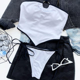 Contrast Tie String O Ring Halter Brazilian Two Piece Bikini Swimsuit