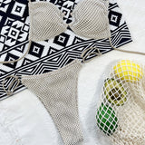 Crochet Net Trim O Ring Halter Brazilian Two Piece Bikini Swimsuit