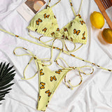 Cute Ruffle Butterfly Print String Triangle Brazilian Two Piece Bikini Swimsuit