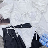 Fabulous Ribbed Ruffle Tie String Bralette Brazilian Two Piece Bikini Swimsuit