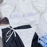 Fabulous Ribbed Ruffle Tie String Bralette Brazilian Two Piece Bikini Swimsuit