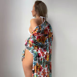 Floral Contrast High Waist Slide Triangle Brazilian Three Piece Bikini Swimsuit