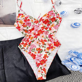 Floral High Cut Underwire Tie Back Brazilian One Piece Swimsuit