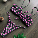 Floral Print Knotted Front String Brazilian Two Piece Bikini Swimsuit