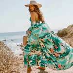 Flowy Belted Floral Print Sleeved Maxi Brazilian Beach Cover Up