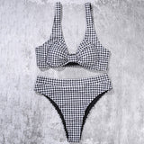 Gingham High Waist High Cut Knotted Brazilian Two Piece Bikini Swimsuit