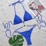 Glitter Crystal String Thong Slide Triangle Brazilian Two Piece Bikini Swimsuit