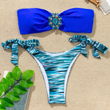 Glitter Crystal Tie Side Bandeau Brazilian Two Piece Bikini Swimsuit