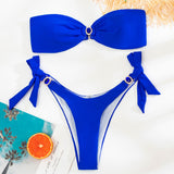 Glitter Metallic Crystal Stone Tie Side Bandeau Brazilian Two Piece Bikini Swimsuit