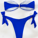 Glitter Metallic Crystal Stone Tie Side Bandeau Brazilian Two Piece Bikini Swimsuit