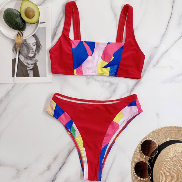 Gorgeous Color Block Square Neck Bralette Brazilian Two Piece Bikini Swimsuit