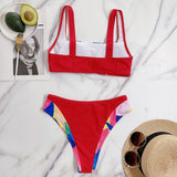 Gorgeous Color Block Square Neck Bralette Brazilian Two Piece Bikini Swimsuit