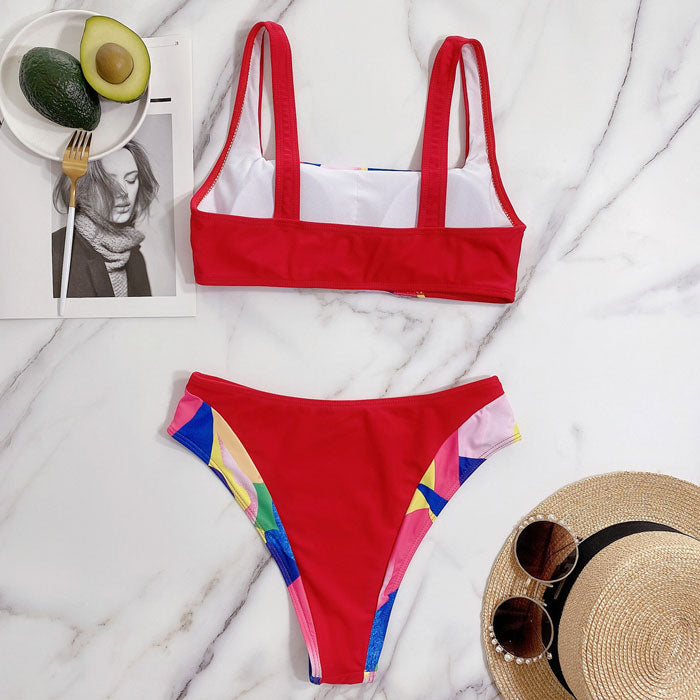 Gorgeous Color Block Square Neck Bralette Brazilian Two Piece Bikini Swimsuit