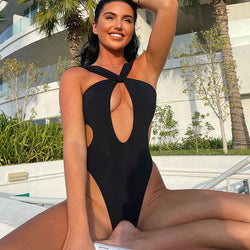 Gorgeous High Cut Cutout Tie Back Monokini Brazilian One Piece Swimsuit