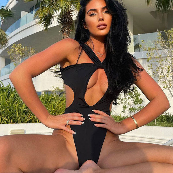 Gorgeous High Cut Cutout Tie Back Monokini Brazilian One Piece Swimsuit