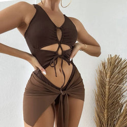 Gorgeous Ribbed High Cut Lace Up Cutout Brazilian One Piece Swimsuit