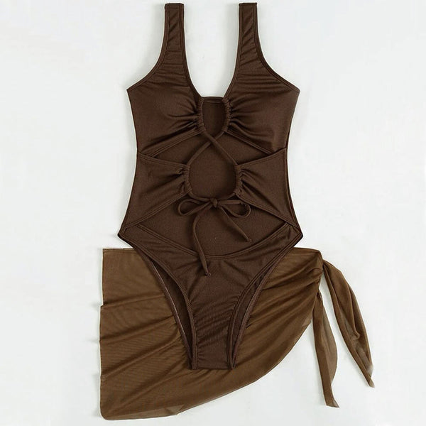 Gorgeous Ribbed High Cut Lace Up Cutout Brazilian One Piece Swimsuit