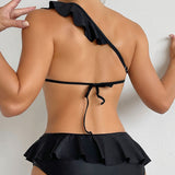 Gorgeous Ruffle Cutout One Shoulder Brazilian One Piece Swimsuit