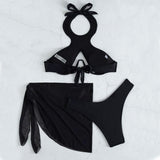 Gorgeous Sarong High Cut Cutout Underwire Brazilian Three Piece Bikini Swimsuit