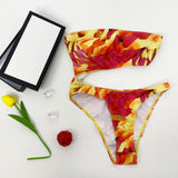 High Cut Leaf Print Cutout Bandeau Brazilian One Piece Swimsuit